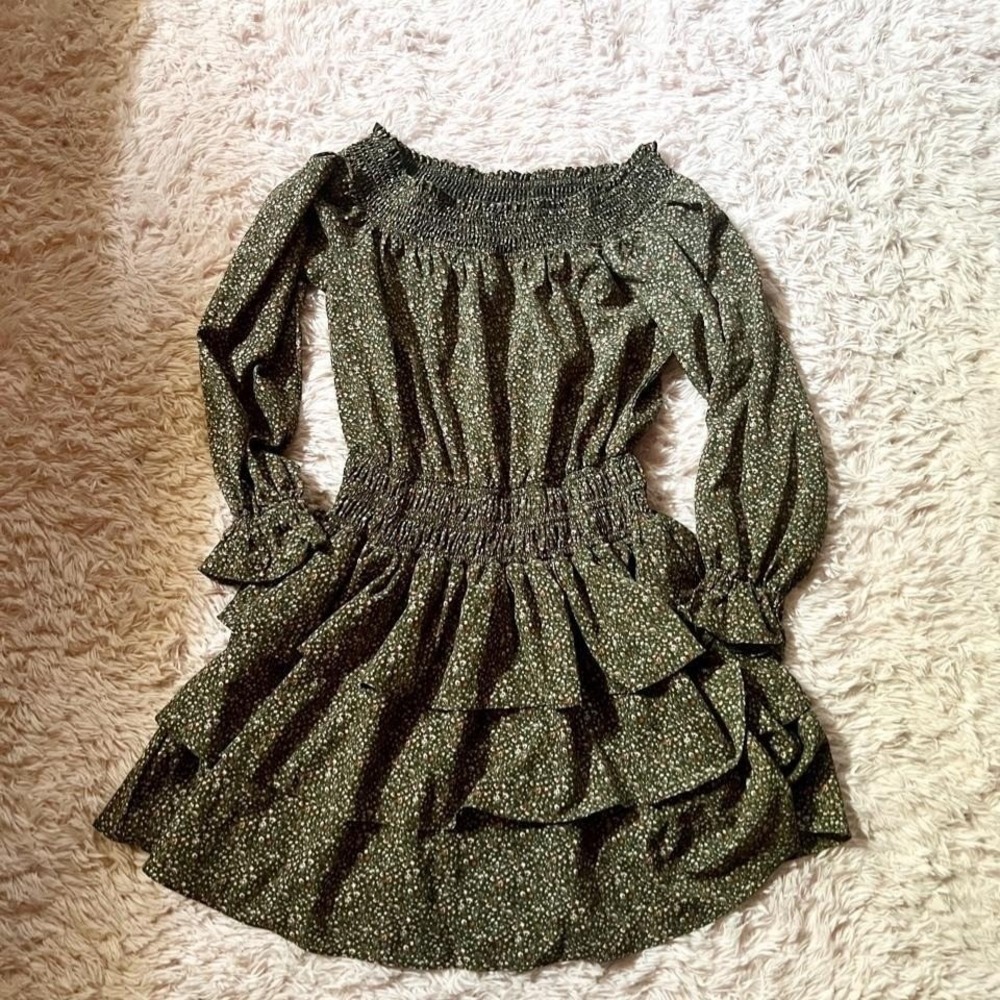 Cottage Core Ruffle Dainty Floral Earthy Peasant Prairie Smocked Dress Womens S